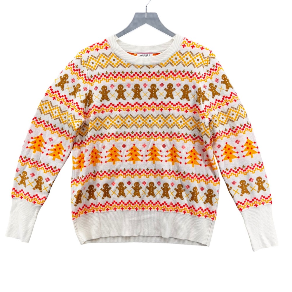 ANDRÉE BY UNIT‎ Womens Gingerbread Fair Isle Sweater Size M Orange Christmas